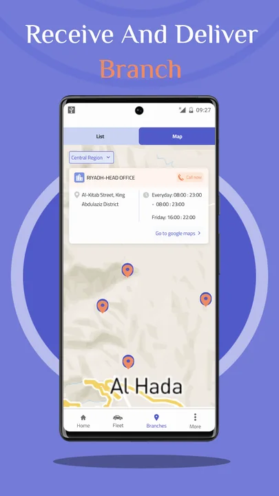 ABUDIYAB branch map for collection and return.