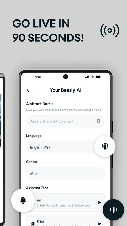 Beesly AI listing card: go live in 90 seconds.