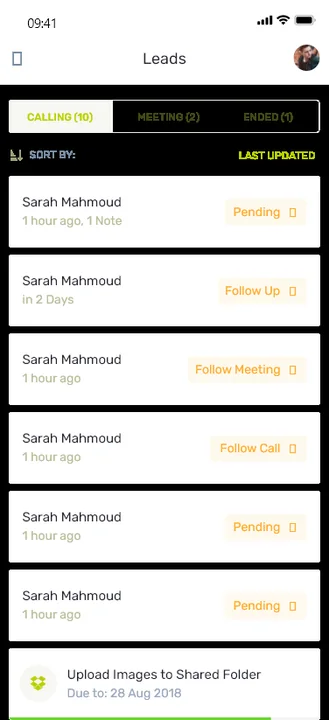Deraya Connect leads list, grouped by call stage.