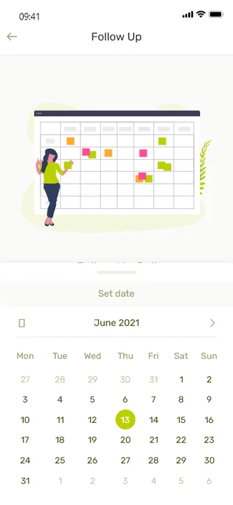 Deraya Connect follow-up calendar.
